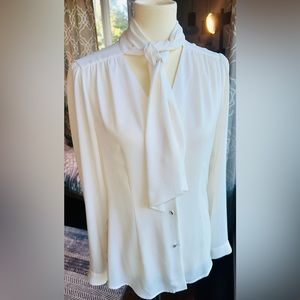 Tahari White Tie Long Sleeved Blouse